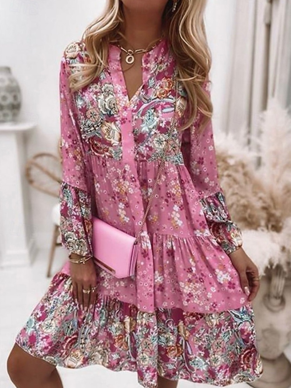 Pink Floral Tiered Women’s Dress Size Small - Brand New
